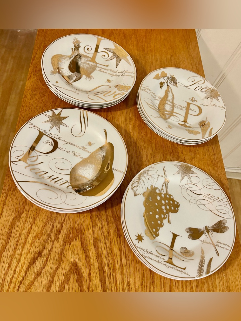 Pottery Barn “Poetry Fruit” salad or desert ceramic plates 8 1/2” diameter